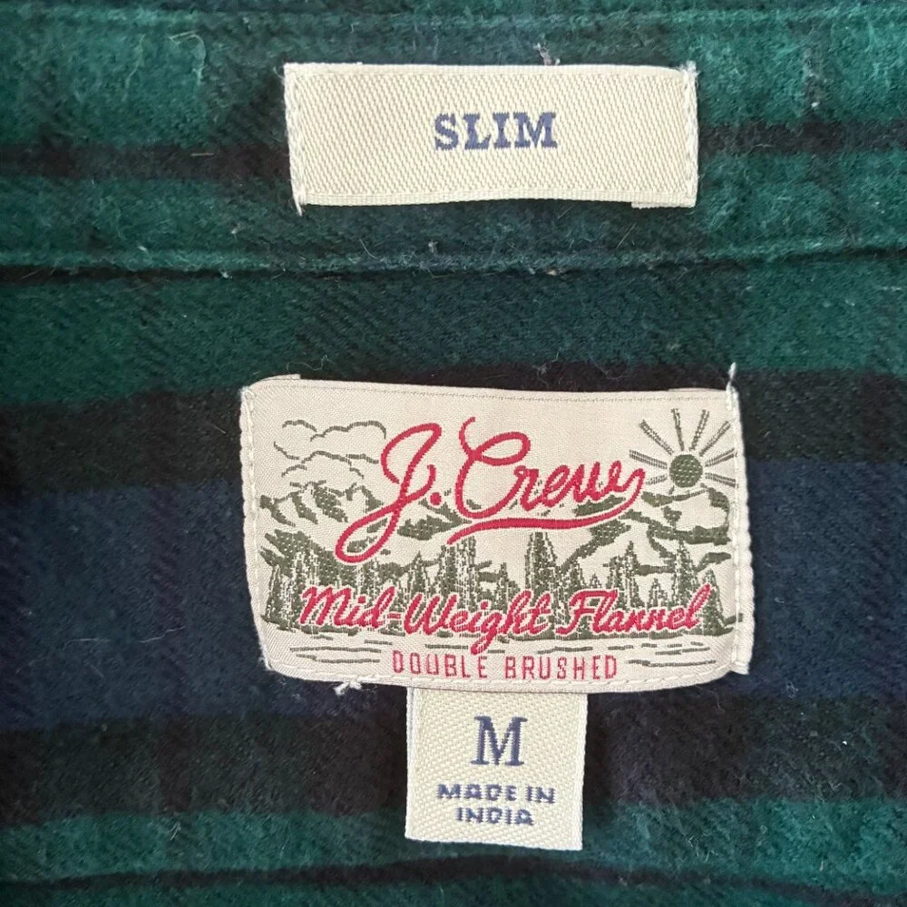 J. Crew Men's Green & Navy Slim Midweight Flannel Shirt in Watch Tartan - Size M